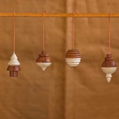 Scrapshala | Christmas Tree Hangings | Natural wood ornaments | Set of 4 | Handmade | Reusable | Made in India