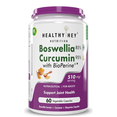 HealthyHey Nutrition Boswellia Serrata and Curcumin with Bioperine (60 Vegetable Capsules)