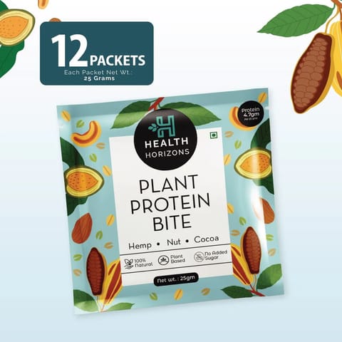 Health Horizons Plant Protein Bites pa| Cocoa Flavor| 4.7 gms protein per bite (Pack of 12)