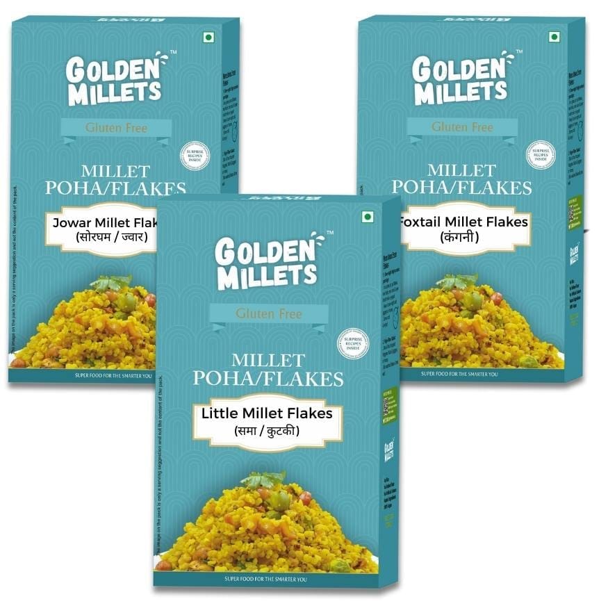 Golden Millet Healthy Breakfast Combo | Diabetic  Friendly | Little Millet Flakes | Jowar Flakes | Foxtail Millet Flakes | (250 gms x 3)