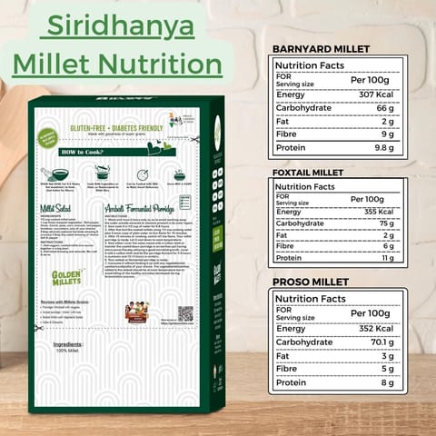 Golden Millets Gluten Free Siridhanya Rice Combo Rice Replacement | Diabetic Friendly | No Preservative | Barnyard Millet | Foxtail Millet | Proso Millet | 100% natural (500 gms x 3)