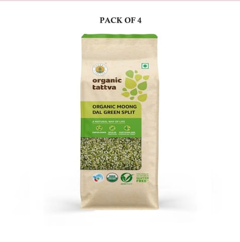 Organic Tattva, Moong Dal Green Split, 500 gms | Rich in Protein | Naturally Gluten Free | Unpolished Dal | Pesticide and Chemical Free | (Pack of 4)