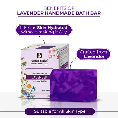 Passion Indulge Lavender Handmade Bath Bar Soap 3 X 100 Gm (Pack of 3)