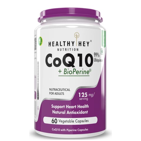 HealthyHey Nutrition High Absorption CoQ10 with BioPerine 125 mg Supplement (60 Veg Capsules)