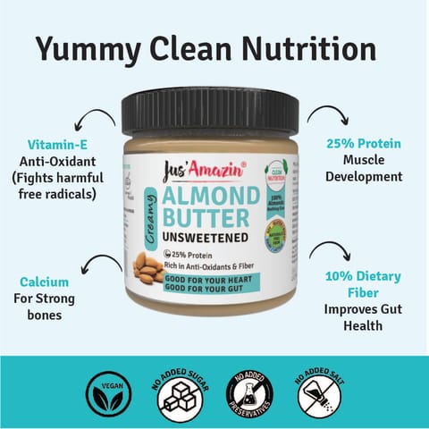 Jus Amazin Creamy Almond Butter All Natural Unsweetened 200g