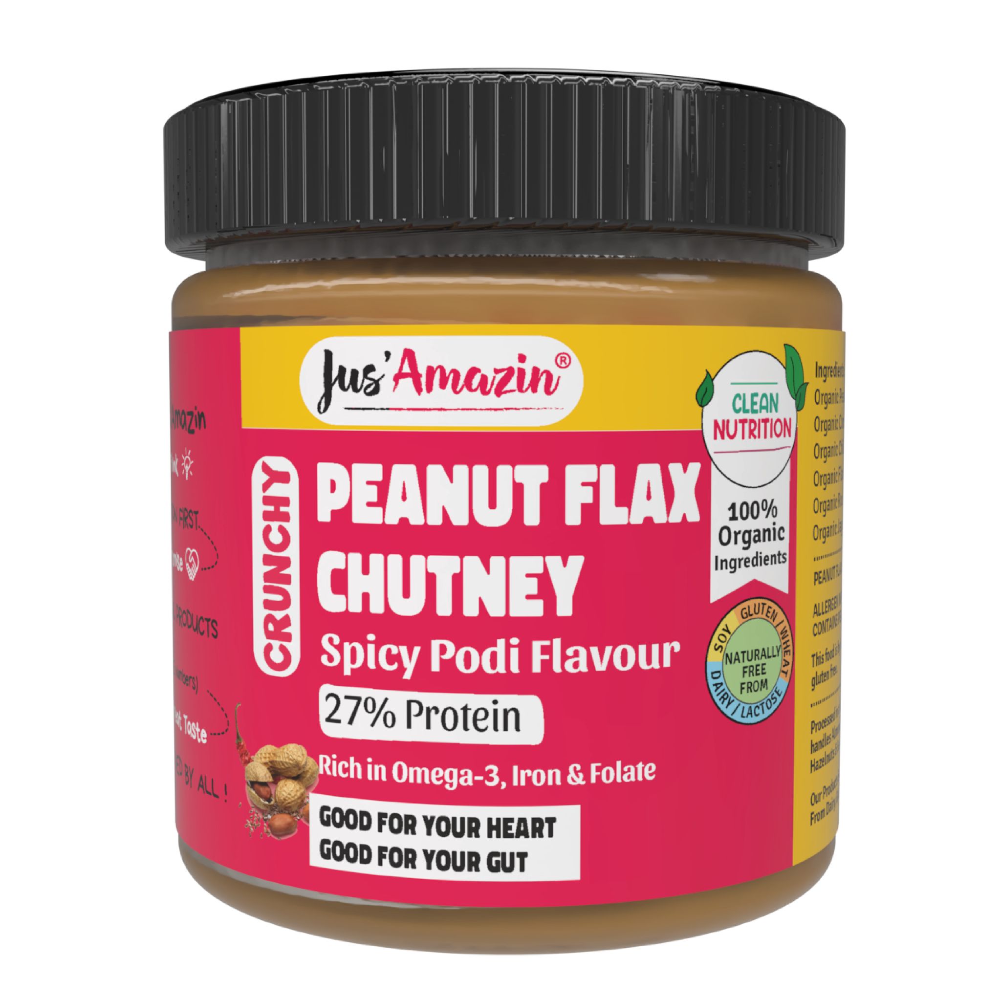 Jus Amazin Crunchy Peanut Flax Chutney Spicy Podi 200g