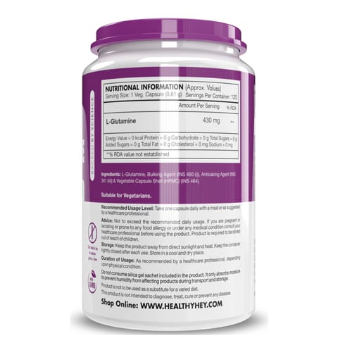 HealthyHey L-Glutamine Capsules-120 Capsules