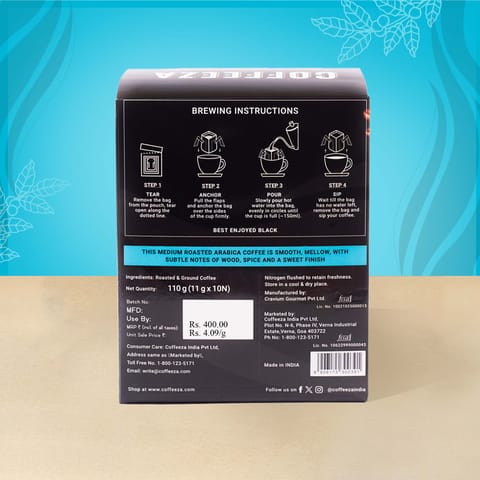 Coffeeza Monsooned Malabar 100% AA Arabica Pour-Over Coffee Bags
