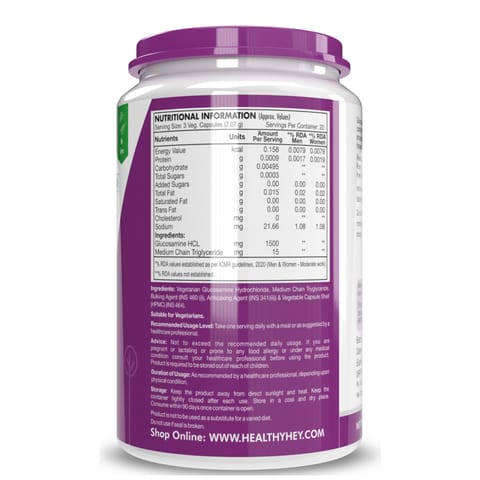 HealthyHey Nutrition Vegetarian Glucosamine (Non-Shellfish Derived) - Joint Health (60 Veg Capsules)