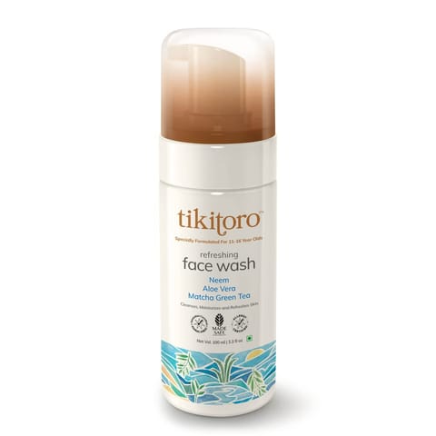 Tikitoro Teens Refreshing Face Wash 100% Vegan Neem, Aloe Vera, Matcha Green Tea Extract, Cleanses & Refreshes, No Parabens & Sulphates, All Skin Types (Age: 11+) (100ml x of 1)