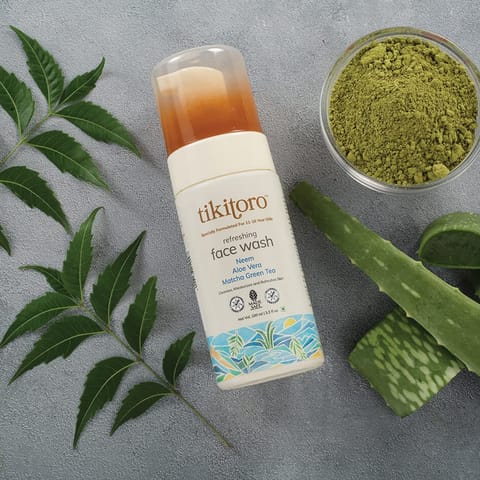 Tikitoro Teens Refreshing Face Wash 100% Vegan Neem, Aloe Vera, Matcha Green Tea Extract, Cleanses & Refreshes, No Parabens & Sulphates, All Skin Types (Age: 11+) (100ml x of 1)