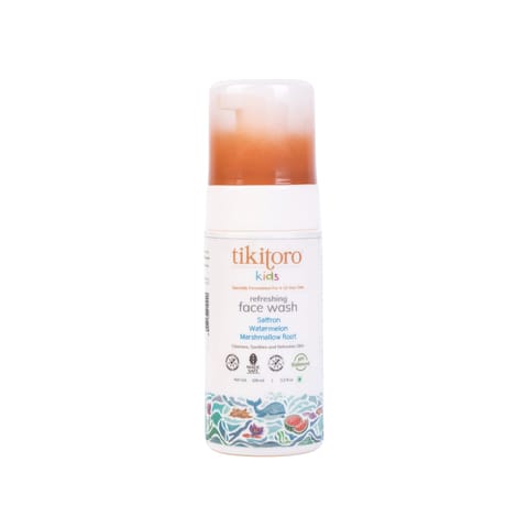 Tikitoro Kids Refreshing face wash, 100% Vegan with Saffron, Watermelon and Marshmallow Root. Cleanses, Purifies & Moisturises Skin. No Parabens & Sulphates (100 ml)