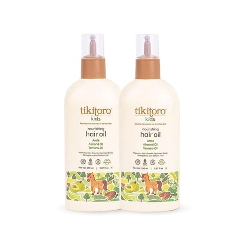 Tikitoro Kids Nourishing Hair Oil Pack Of 2, 100% Vegan with Bringha, Tamanu, Amla, Olive, Aloe & Argan Oil, Promotes Hair Growth, Conditions Scalp, No Paraben & Sulphate (150 ml x 2)