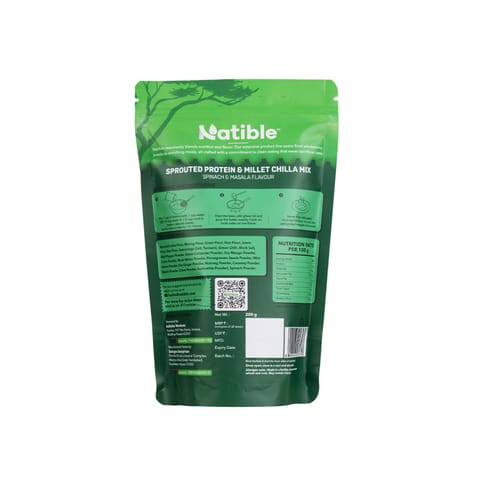 Natible Sprouted Protein & Millet Chilla Mix - Spinach Masala Flavour (200 gms)