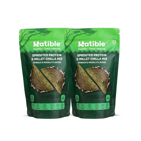 Natible Sprouted Protein & Millet Chilla Mix - Spinach Masala Flavour (200 gms x 2)