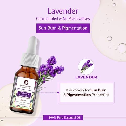 Passion Indulge Natural Lavender Essential Oil For Acne and Sun Burn (10ml)