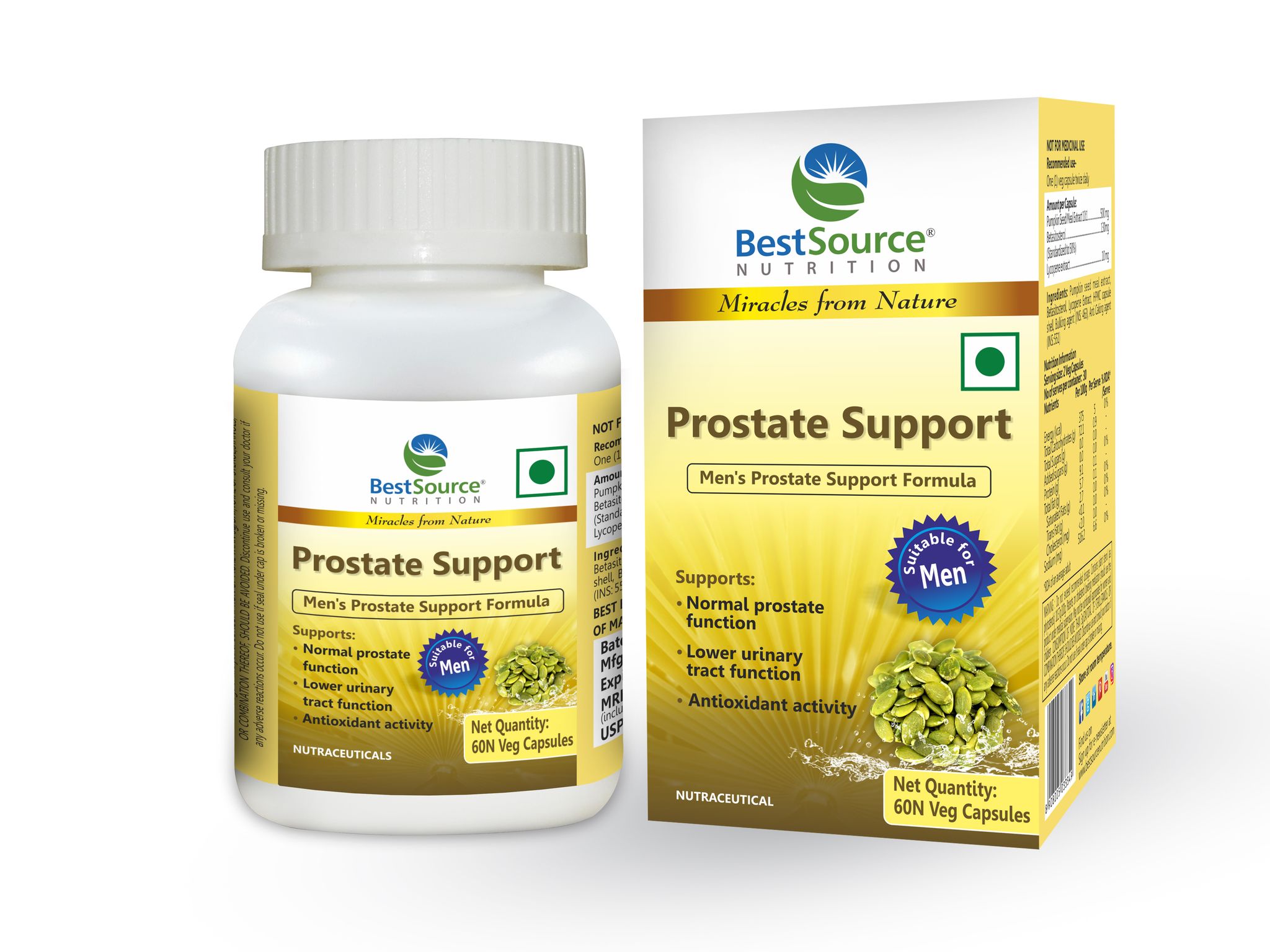 BestSource Nutrition Prostate Support Formula (BetaSitosterol, Pumpkin Seed, Lycopene) for Men (60 Veg Capsules)