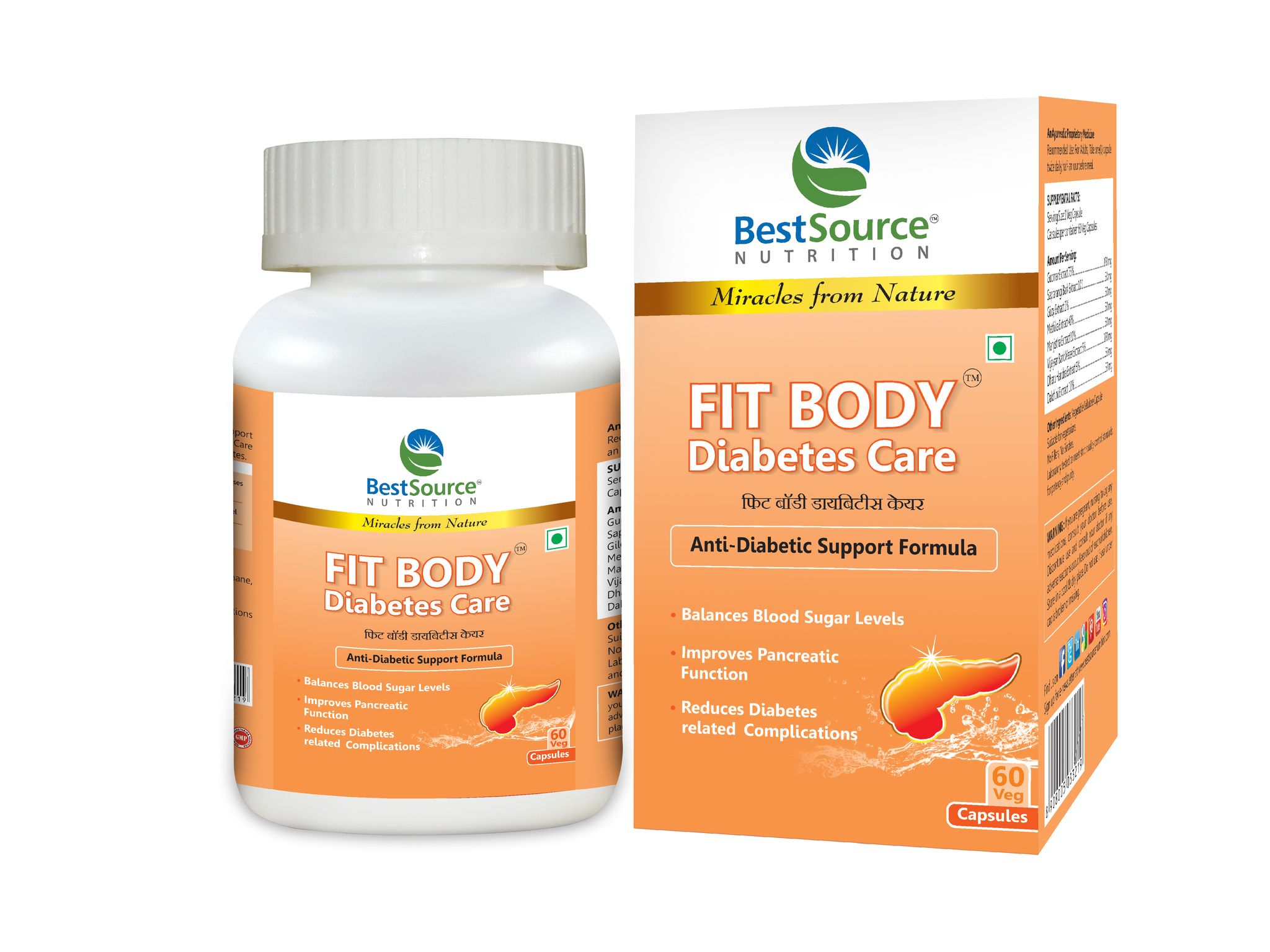 BestSource Nutrition Fit Body Diabetes care, plant based formula for diabetes care having herbal extracts (60 veg capsules)