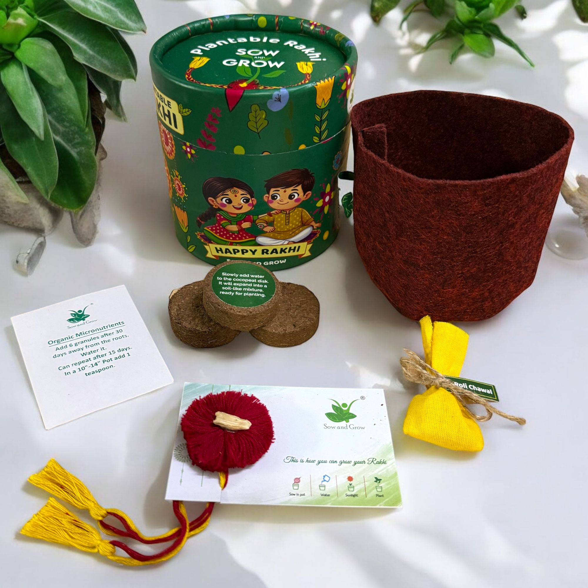 Sow and Grow Plantable Red Thread Rakhi with Gheeya Seed | Rakhi with Seeds| Combo with a Gardening Kit