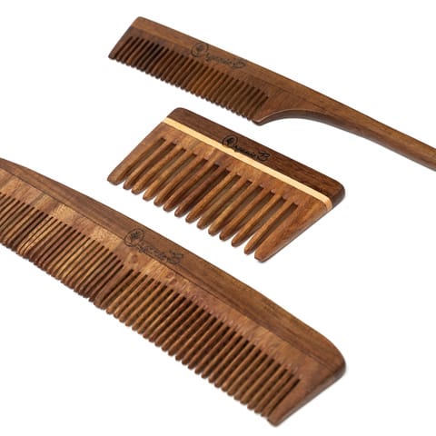 Organic B Fragrant & Pure Indian Rosewood Comb set of 3 | Richness Dual + Tailored Wide + Tailored arrow