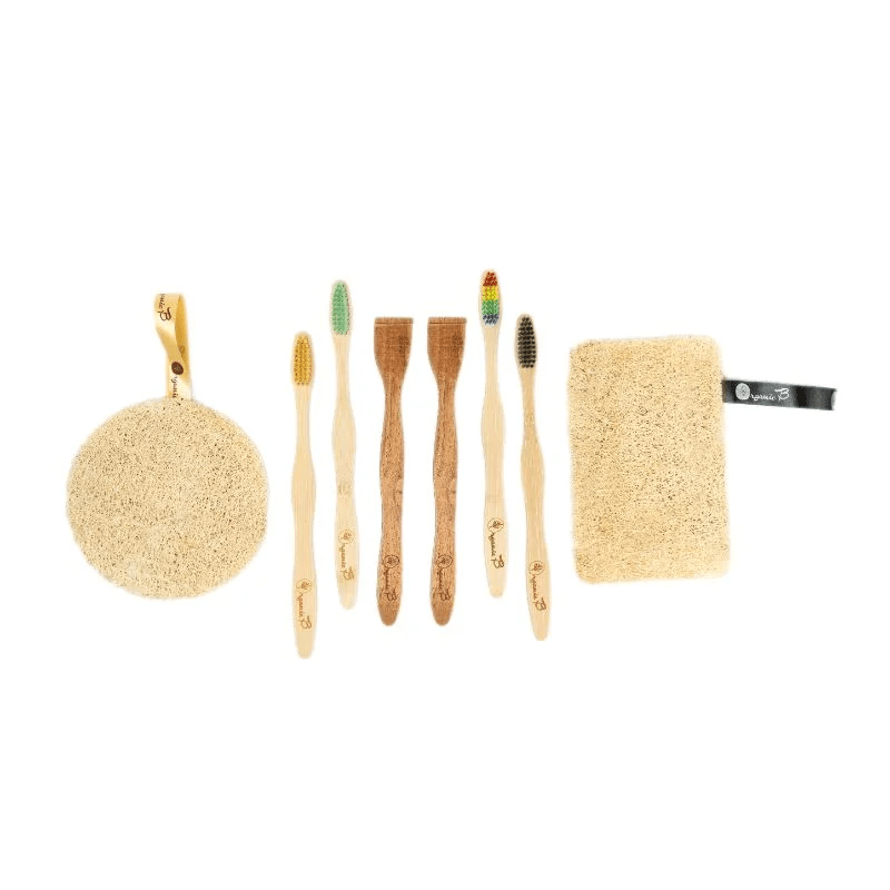 Organic B Eco-conscious Family Essential Pack | 4 Tooth Brushes + 2 Tongue Cleaner + 2 Loofah