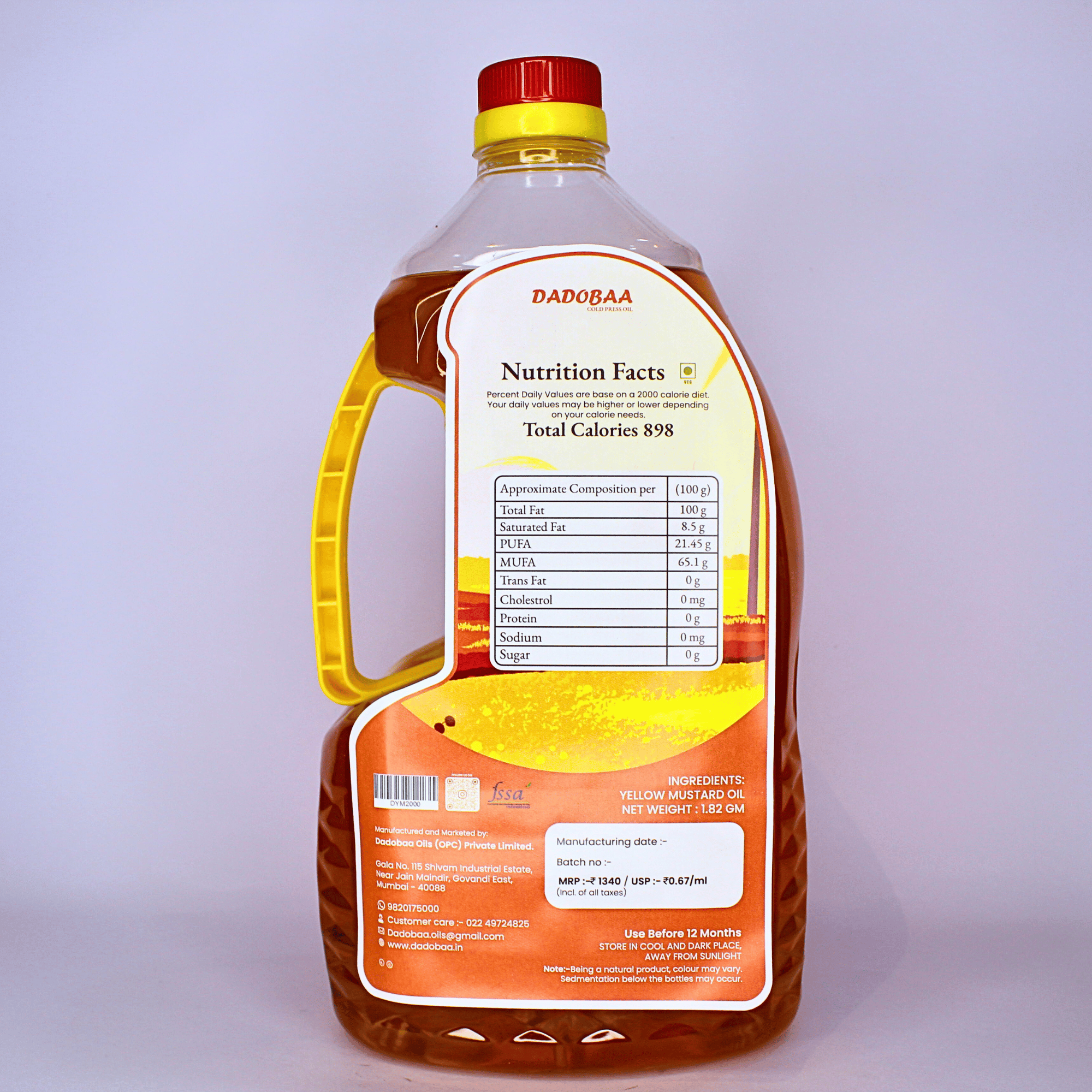 Dadobaa Yellow Mustard Cold Pressed Oil (2 litres)