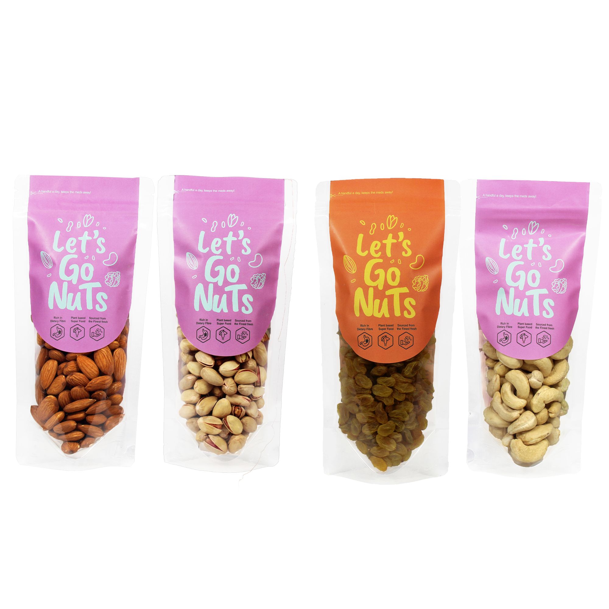 Lets GoNuts Essential Nuts Combo 650g 4 in 1 (Almonds, Cashews, Pistachios & Dry Grapes))