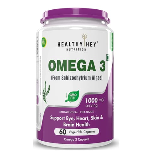 HealthyHey Nutrition Omega 3 - Sourced from Algae - Fish Oil-free (60 Veg Capsules)