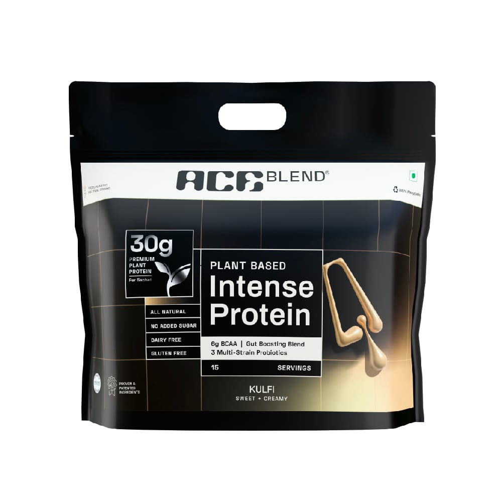 Ace Blend INTENSE 30 gms A-Grade Plant Protein | Kulfi Flavour | Complete Amino Acid Profile | Probiotics + Fibre | 6 gms BCAA | 95%+ Bio Available | Advanced Lean Muscle Growth & Recovery