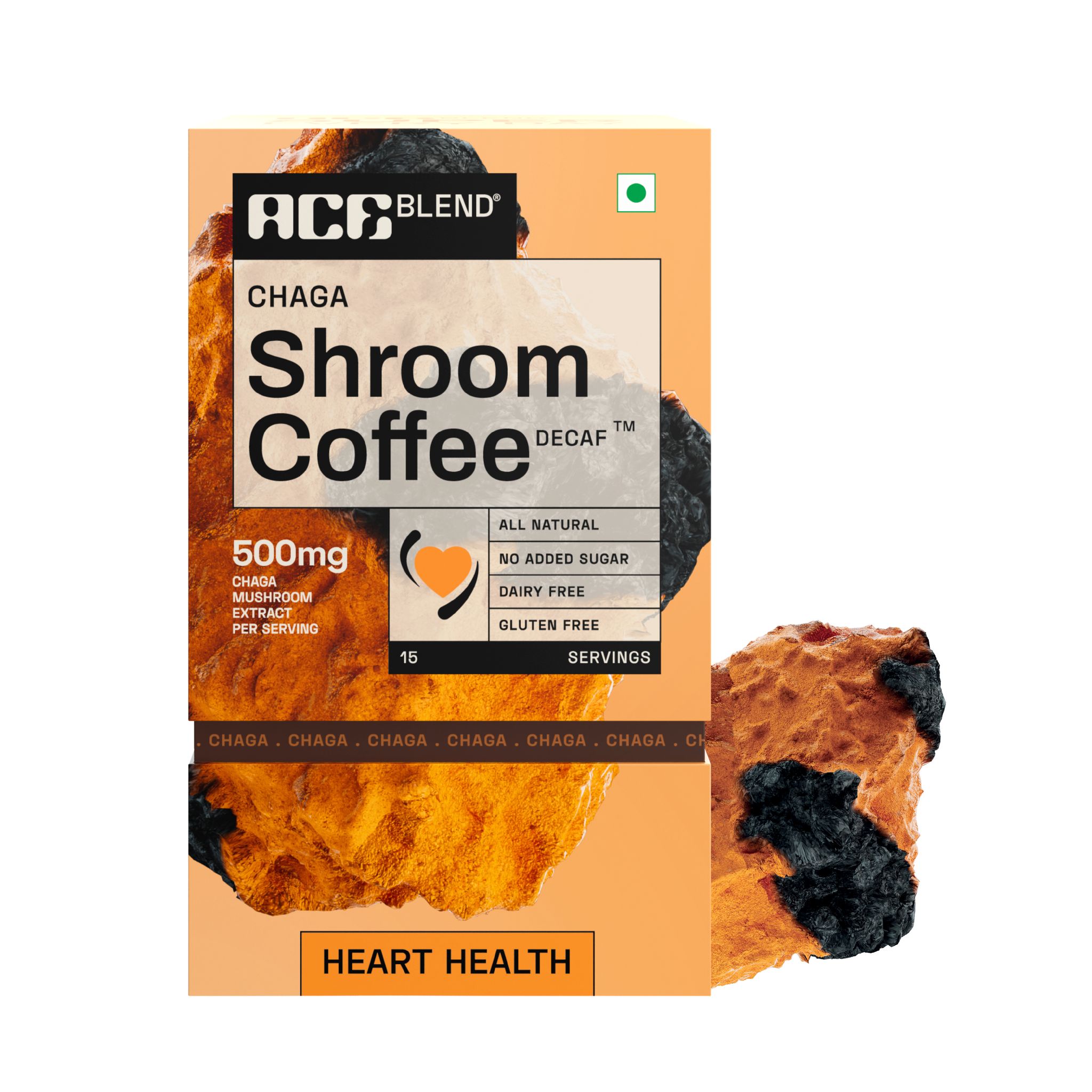 Ace Blend Chaga SHROOM COFFEE | Decaf Mushroom Coffee | KSM 66 Ashwagandha | L-Theanine | MCT Powder | Heart Health | Cholesterol Manager | Keto | Cold & Hot Brew