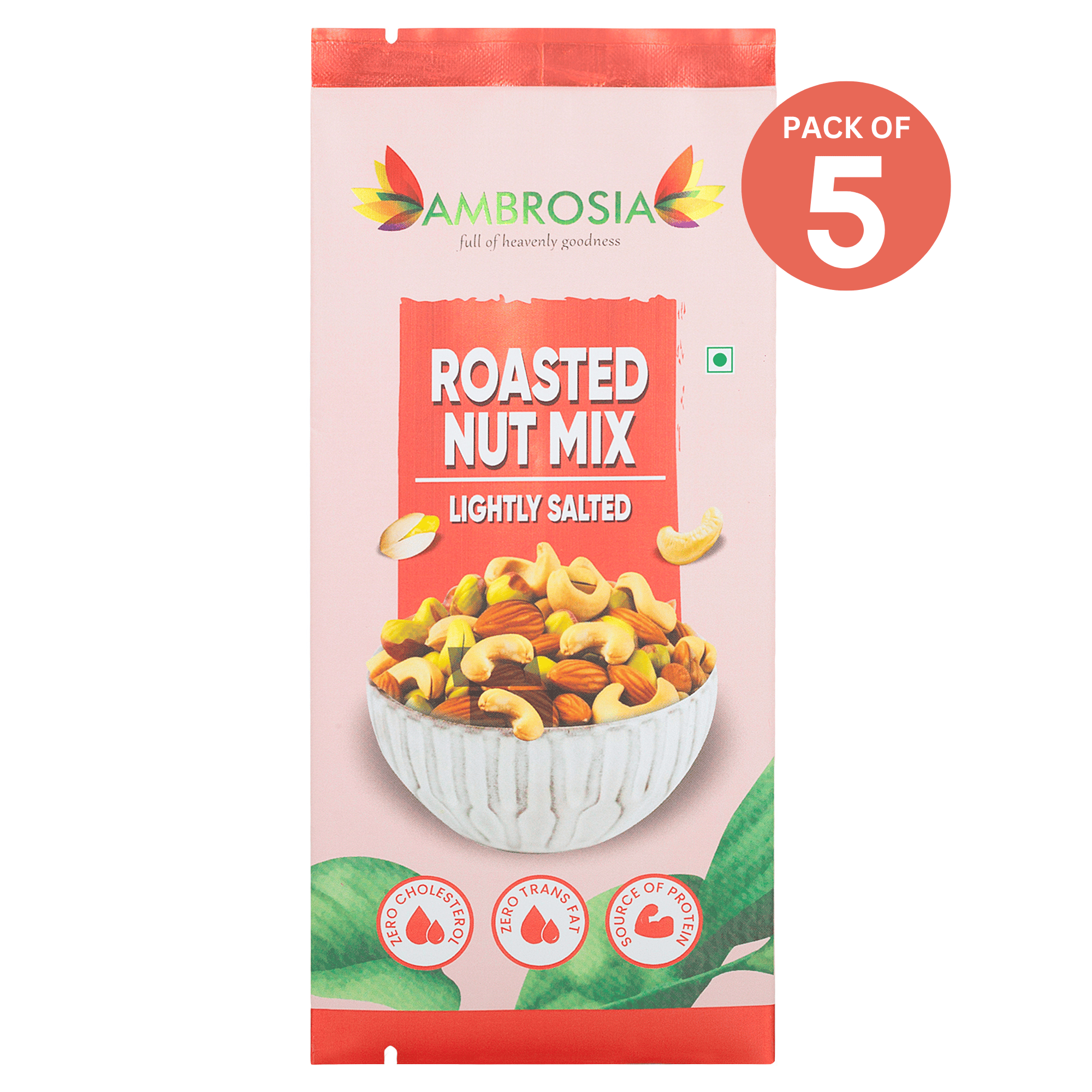 Ambrosia Mixed Roasted Nuts Almonds, Cashew & Pistachios Mini Packs 40 gms  | (Pack of 5)