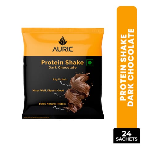 Auric Vegan Protein Powder for Men & Women | Meal Replacement Shake for Muscle Support (Dark Chocolate Flavor) | Helps In Weight Management | 24 Sachet | 21g Plant Protein & 6g BCAA in every sachet