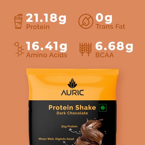 Auric Vegan Protein Powder for Men & Women | Meal Replacement Shake for Muscle Support (Dark Chocolate Flavor) | Helps In Weight Management | 24 Sachet | 21g Plant Protein & 6g BCAA in every sachet