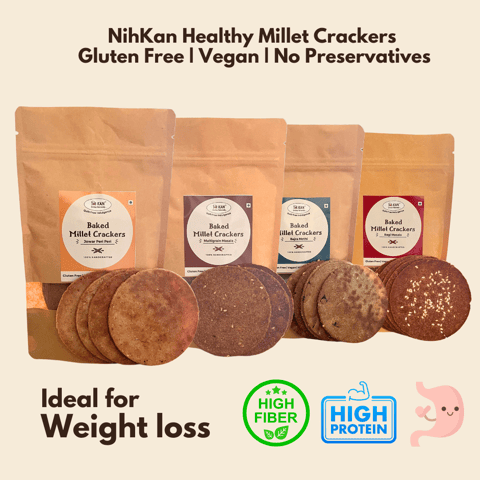 NIHKAN Gluten Free Millet Crackers - 100% handmade & baked - 4 packs * 100g each  (All Flavours Combo)