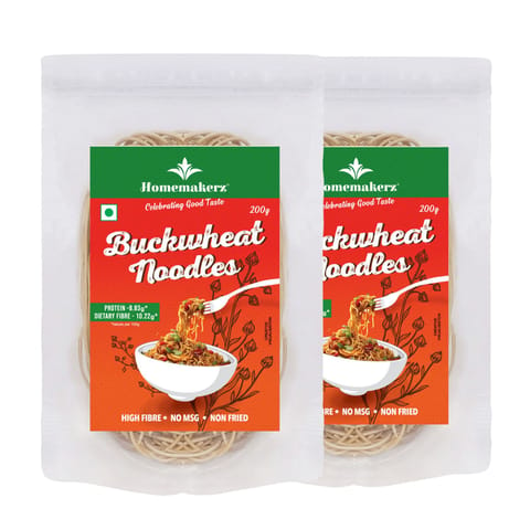 Homemakerz Buckwheat Noodles, Natural, Preservative, Fat Free, Not Fried & No Oil, Healthy & Tasty Hakka Noodles With High Fibre, 400 gms (Pack of 2)