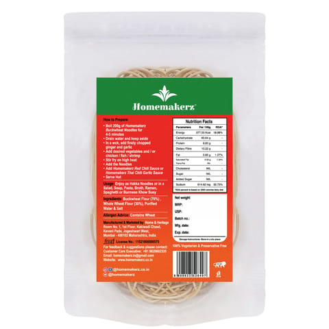 Homemakerz Buckwheat Noodles, Natural, Preservative, Fat Free, Not Fried & No Oil, Healthy & Tasty Hakka Noodles With High Fibre, 400 gms (Pack of 2)