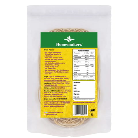 Homemakerz Whole Wheat Noodles, Natural, Preservative, Fat Free, Not Fried & No Oil, Healthy & Tasty Hakka Noodles With High Fibre, 400 gms (Pack of 2)