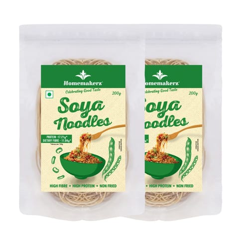 Homemakerz Soya Noodles, Natural, Preservative, Fat Free, Not Fried & No Oil, Healthy & Tasty Hakka Noodles With High Fibre & Protein, 400 gms (Pack of 2)