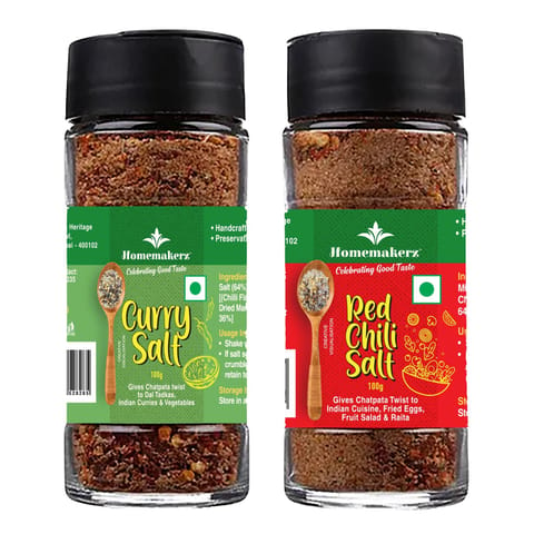 Homemakerz Red Chili I Curry Salt Combo of 2 Healthy Mineral Rich Sea Salt for Daily Cooking 200 gms