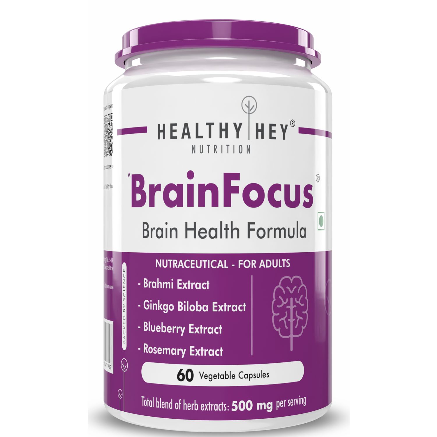 HealthyHey Nutrition BrainFocus - Natural Brain Health Formula (60 Veg Capsules)