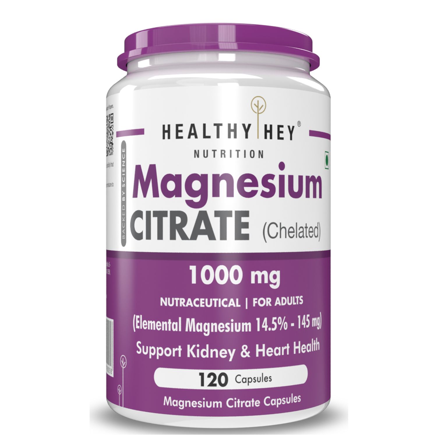 HealthyHey Nutrition Magnesium Citrate (120 Vegetable Capsules)