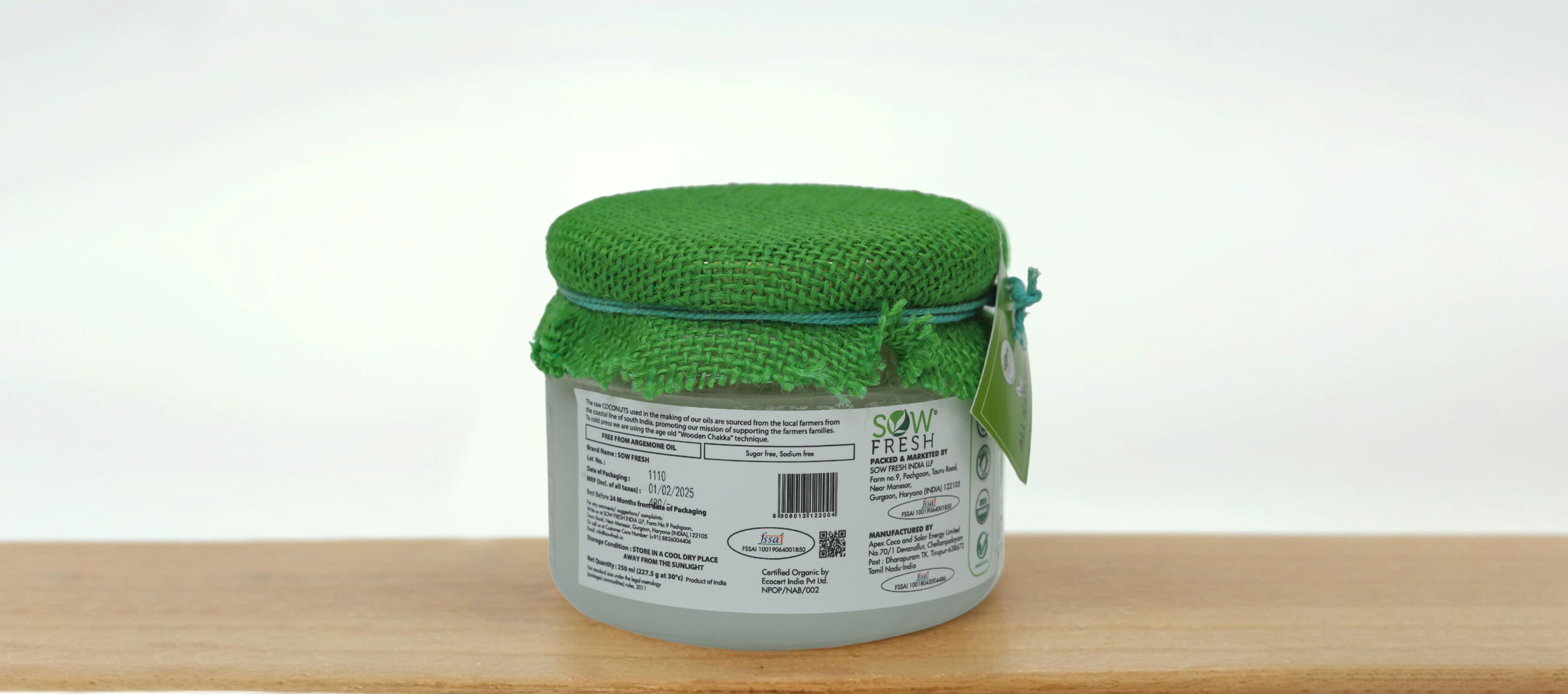 Cold pressed organic coconut oil mid back 2 D