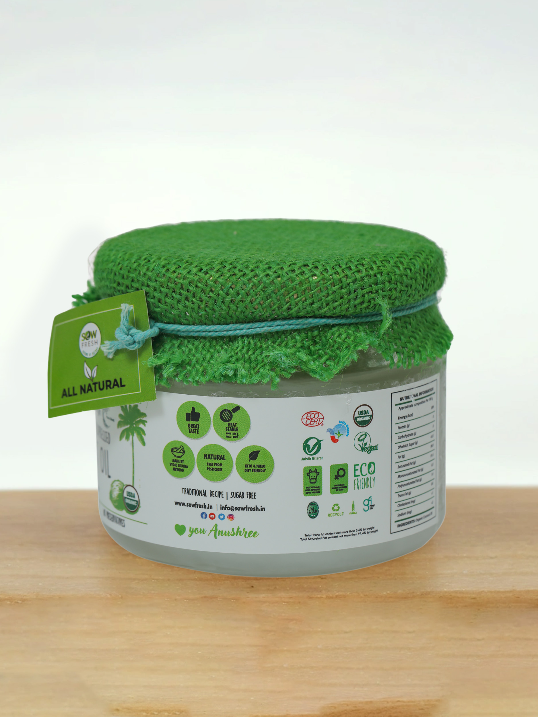 Cold pressed organic coconut oil mid back M