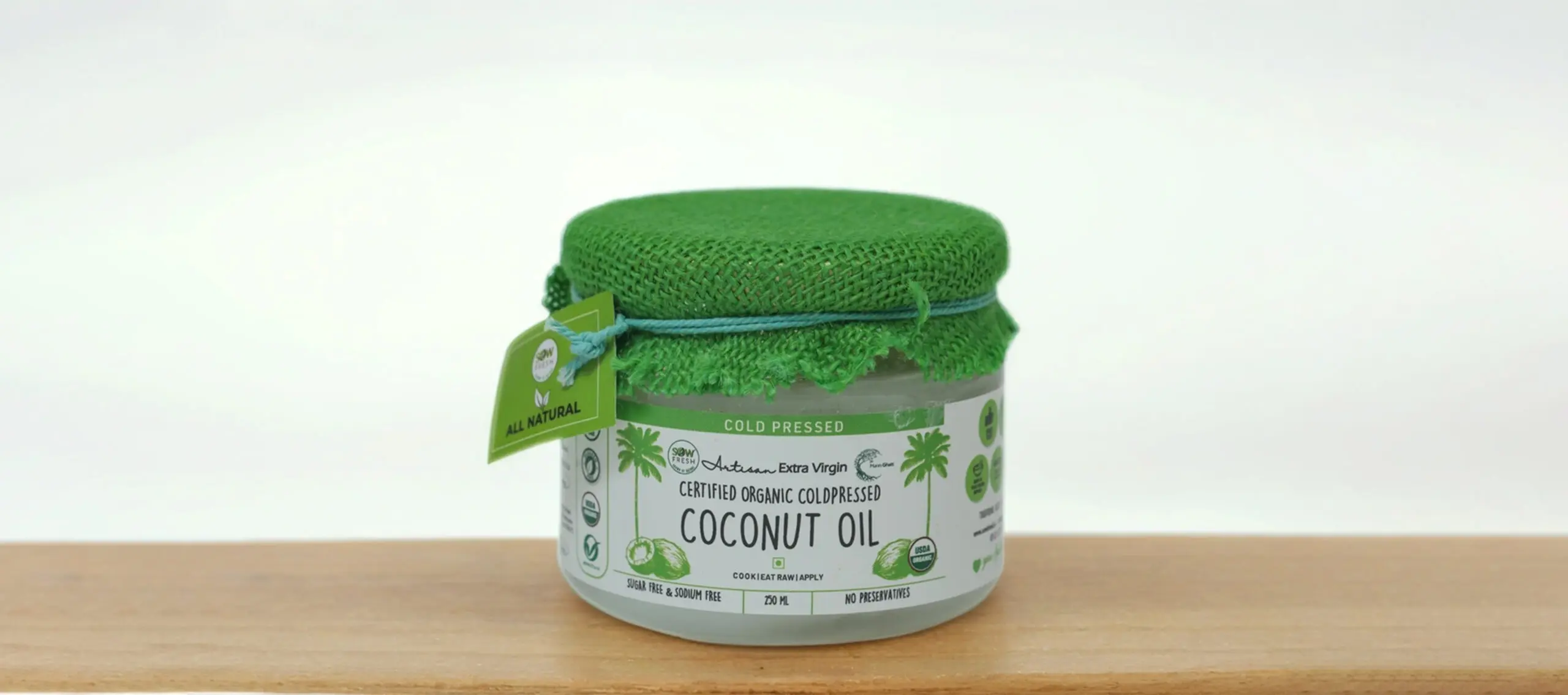 Cold pressed organic coconut oil mid front D